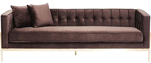 Kare Design Sofa Loft, Braun, Gerader 3-Sitzer 2 Kissen, Samtoptik, Edelstahlgestell, Kieferholz Korpus, 73x229x80 cm (H/B/T)
