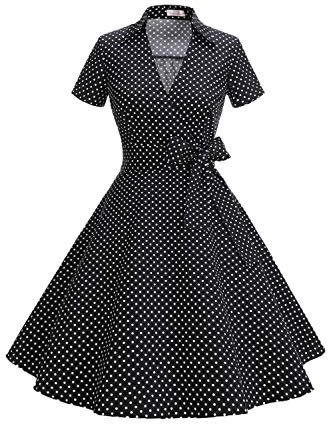 Timormode 1950s Dresses for Women Vintage Short Sleeves Swing Rockabilly Dress A line Cocktail Party Dresses TM10084Small Black White L