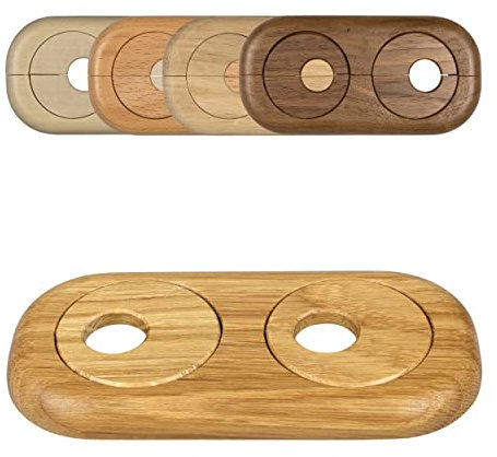 FUX 5 Stück Doppel Heizungsrohr Rosette, Rohrabstand variabel, 15mm - 22mm, Rohrabdeckung, Abdeckrosetten, Verkleidung, Heizkörper Rosetten, Holz, Parkett, Holzrosetten (19mm, Eiche)