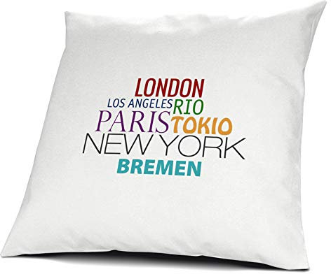 printplanet Kopfkissen Bremen, Kissen mit Füllung Famous Cities of The World, 40 cm, 100% Baumwolle, Städtekissen, Souvenir, Geschenkidee