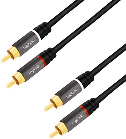 LogiLink Câble Audio stéréo RCA RCA avec connecteurs plaqués Or pour Un Son de Haute qualité 0,5m Noir