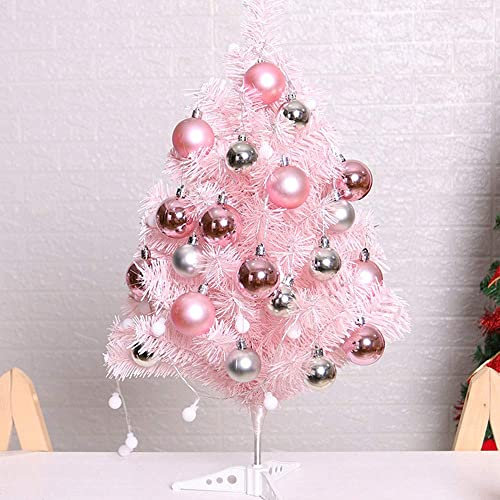 SUREH Künstlicher Mini-Weihnachtsbaum, 60 cm, Rosa, mit Glitzerkugeln, Rosa, Lametta-Baum, Weihnachtsbaum, Zuhause, Hochzeitsdekoration