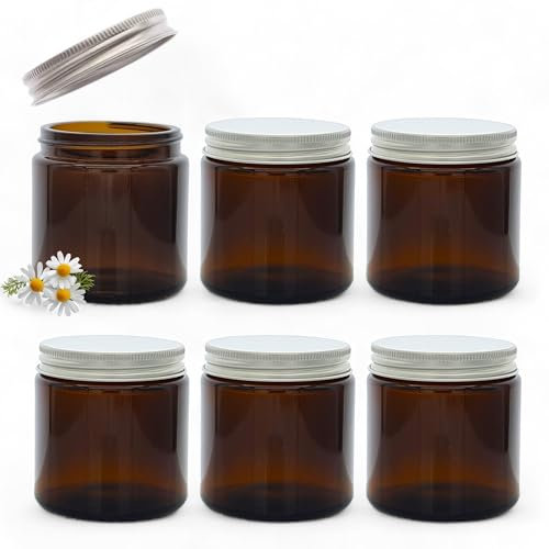 Avalon Cosmetic Packaging - PACK of 6 - Empty AMBER Glass Jars with Airtight Lids for Aromatherapy Blends/Creams/Candlemaking (120ml)