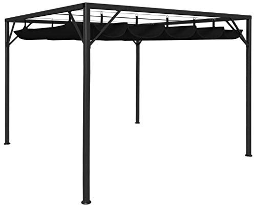 Festnight Gazebo Pergola da Giardino 3x3 m Telo Scorrevole Poliestere Impermeabile Struttura in Acciaio con Tetto a Scomparsa Antracite