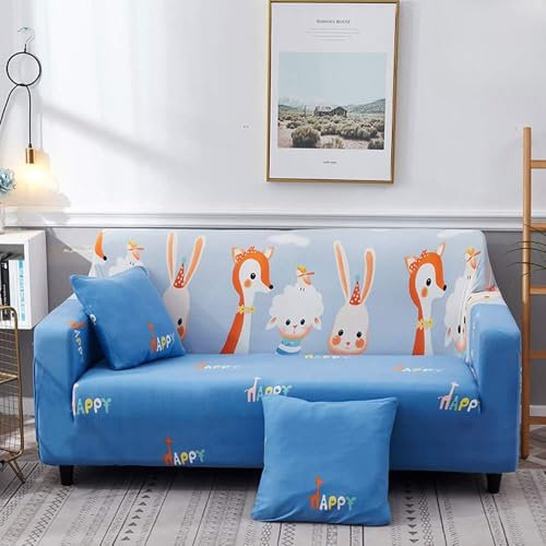 Enhome Schonbezug für Sofa, 1/2/3/4 Sitzer Elastisch Sofabezug Spandex Stretch Protector Fantasy-Stil Couchbezug Sofa Überwürfe Abdeckung Hussen mit Armlehne (4 Sitzer,Blaues Paradies)
