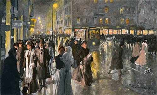 Kunstdruck/Poster: Rene Reinicke Münchner Straßenszene um die Jahrhundertwende - hochwertiger Druck, Bild, Kunstposter, 100x60 cm