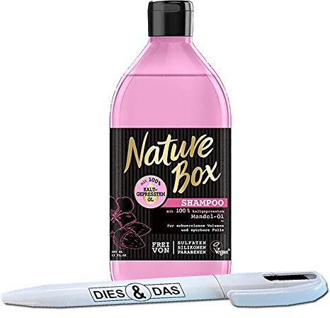 Nature Box Shampoo mit kaltgepresstem Mandel-Öl 385ml + DIES&DAS Kugelschreiber im Wert von 2,90