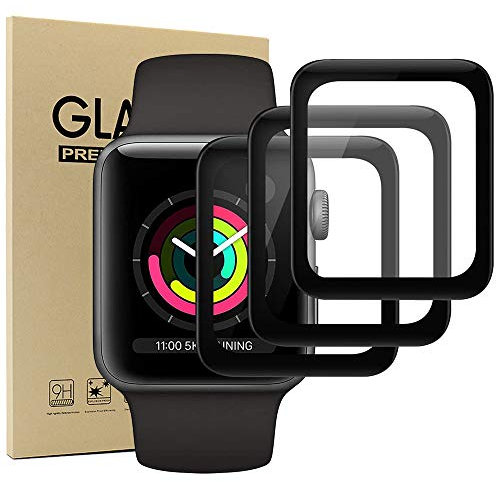 Acadeny [3 Pezzi Pellicola salvaschermo Compatibile con iWatch 38mm Serie3/2/1, Pellicola in Vetro temperato a Copertura Totale 3D 9H HD Trasparente Anti-graffio Senza Bolle 3D Touch -Nero