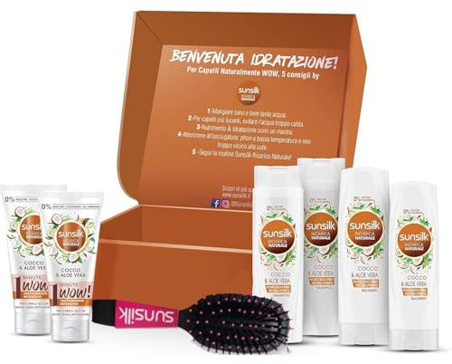 Sunsilk, Confezione Regalo Ricarica Naturale Cocco & Aloe Vera, Idea Regalo Donna con 2 Shampoo 250 ml, 2 Balsamo 200 ml, 2 Trattamenti Intensivi 180 ml, 1 Elastico per capelli