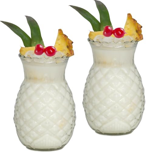 Prefdo Set of 2 Pineapple Cocktail Glasses, 20 Ounce/570ml Fun Cocktail Jars Tiki Cups for Bar, Party