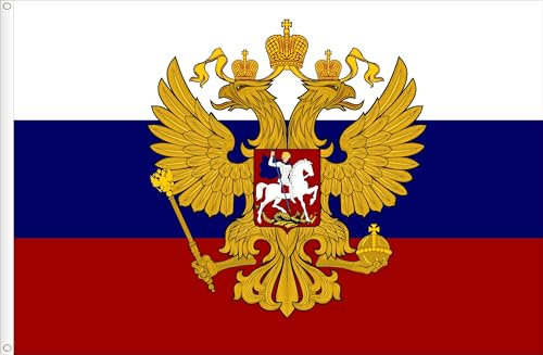BANDERA DE RUSIA CON ESCUDO. CALIDAD RASO PREMIUM TAMAÑO GRANDE 150X90 CM