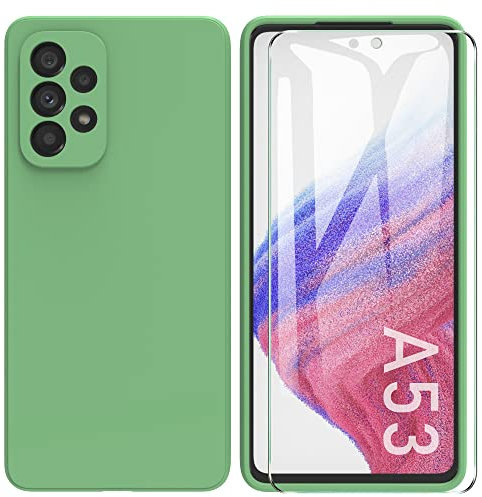 ARRYNN Coque pour Samsung Galaxy A53 + Film Protection écran en Verre trempé,Housse Ultra Premium TPU Silicone Liquide Flexible pour Samsung Galaxy A53 - Vert