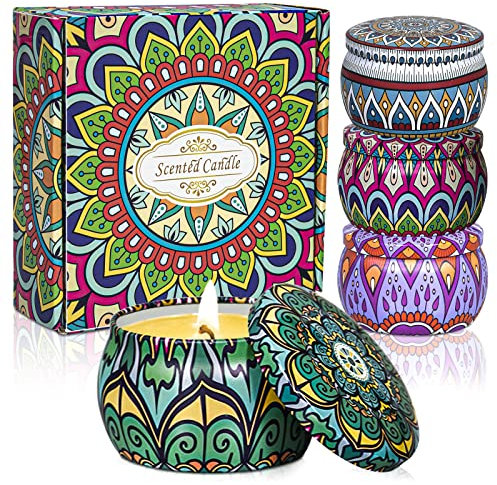 Candlesee Duftkerzen-Set für Frauen, natürliche Soja-Aromatherapie-Kerzen, 113 ml, entspannendes Spa-Duftset, Lavendel, Jasmin, Gardenie, Osmanthus, 4 Aromen, Damen-Geburtstagsgeschenke