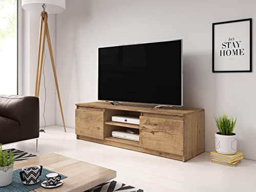 Mueble de TV 120 cm Dingo, Mueble de televisión, Mueble de TV con Patas, Mesa de TV, sin iluminación LED, Distintos Colores (Castaño) (Castaño)