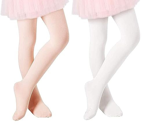 Zando Collant da danza per bambini, elasticizzati, per bambini, antiscivolo, traspiranti, 2 paia bianco e rosa, 6-9 anni