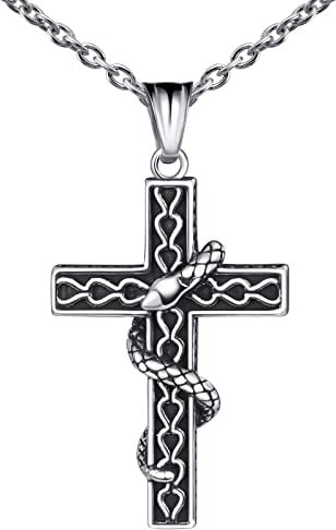 Feilok Herren Halskette aus Edelstahl Herren Kette mit Kreuz Anhänger Schlange für Männer Jungen