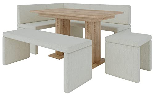Eckbank Akiko mit Tisch und Bänken - Eckbankgruppe für Ihrem Esszimmer, Küche modern, Sitzecke, Essecke. Perfekt für Küche, Büro und Rezeption. Solide Verarbeitung (INARI 22, 168x128 Links)