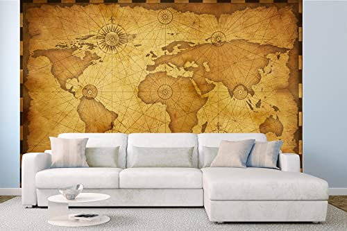 DIMEX LINE Non-Woven Photo Wallpaper Old MAP in Vintage Style 375 x 250 cm - Non-Woven Wallpaper, Wall Mural, Wall Art - Wallpaper for Living Room, Bedroom, Office, Kitchen