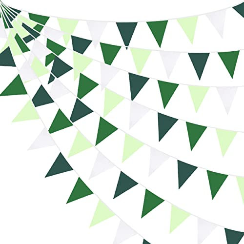 32Ft Gradient Green Bunting Banner Party Decorations Fabric Triangle Flag Pennant Garland Streamer for Birthday Wedding Spring Summer Golf Dinosaur Baby Bridal Shower Outdoor Garden Hanging Decoration