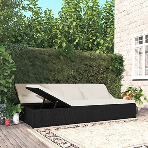 Camerina Sonnenliege mit Auflage Balkon Bett Outdoor Sonneninsel Auflagen Rattanliege Outdoor Gartenbettn Poly Rattan Schwarz