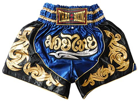 Dunkelblau Muay Thai Shorts - Hochwertige Kampfsportbekleidung maximale Performance Hose Short Boxing Thailand Kickboxen MMA Boxen