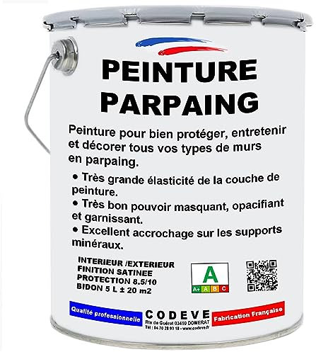 Peinture Parpaing - Codeve Bois/Ral 1013 - Blanc Perle - 5 L - Intérieur/extérieur - Pour La Protection D'un Mur Parpaing, Brique Ou Béton Cellulaire.