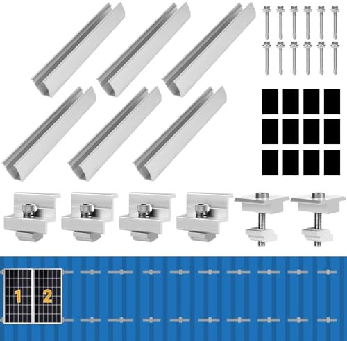 Diealles Shine® Support de module solaire pour toit plat, Support de panneau solaire incl. 6 rails 20 cm + 4 pinces d'extrémité + 2 pinces centrales, Support de module PV pour toit plat