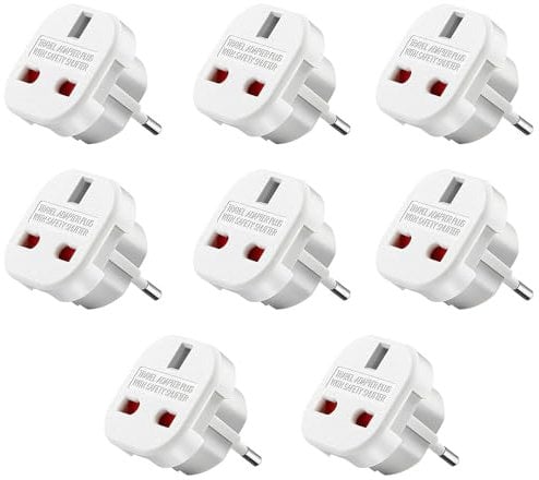 Fiotha Adapter UK Auf EU,8 Stück Reiseadapter UK Auf EU,Adapter UK Zu DE,England Auf Deutschland Stecker, UK Reiseadapter mit Sicherheitsverschluss,für Frankreich,Irland,Niederlande,Polen,Schweden