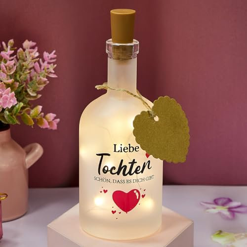 BBTO Bouteille LED avec Inscription Bouteille de Vin Lumineuse Décorative Lumière de Bouteille avec Liège Étiquette Cadeau en Kraft pour Noël Anniversaire (Fille)