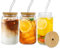 WOPPLXY 3er Set Glas mit Deckel und Strohhalm, 550 ml Trinkgläser mit Deckel, Glasbecher für Cocktails, Eiskaffeetassen, Smoothies, Säfte