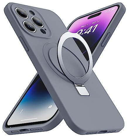SKYLMW for iPhone 15 Pro Max Case with Magnetic Invisible Stand Compatible with MagSafe Military Drop Tested Shockproof Liquid Silicone iPhone 15 Pro Max Phone Cases for Women Men 6.7'' 2023, Grey