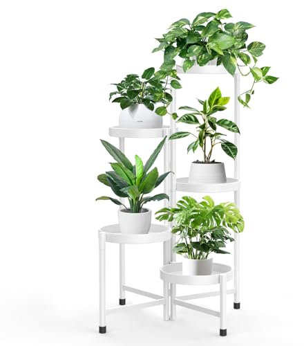 JC-Houser 5 Tier Metal Plant Stand Indoor Outdoor, Foldable Corner Tall Plant Stands for Plants Multiple, Tiered Plant Shelf Flower Pot Holder Display Rack for Patio Garden Balcony Living Room
