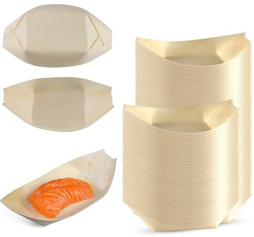 Business King Lot de 300 assiettes jetables en bois de 17,8 cm, charcuterie en bambou pour apéritifs, sushis, plateau de service alimentaire, bol en bois pour restauration et usage domestique