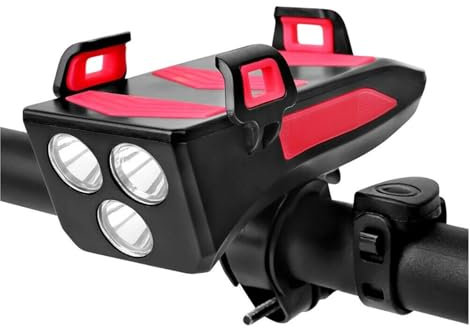 Porte Téléphone Moto Support De Téléphone Portable 4 en 1 pour Vélo, Batterie Externe, Lumière De Vélo, Support De Téléphone Portable pour Moto Support Plaque Navigation GPS (Taille : Red 2000mAh)