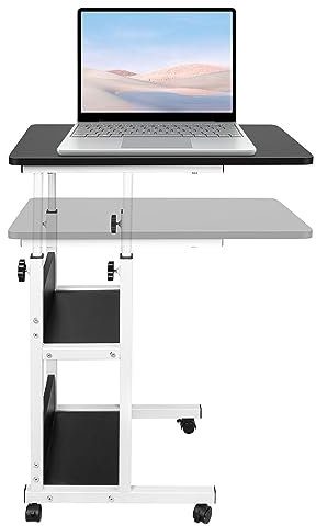 OHMG Table d'appoint légère,Table de Lit pour Ordinateur Portable,Table Canapé pour Ordinateur avec Roulette Verrouillables,Réglable en Hauteur,Bureau Debout, Table d'ordinateur Mobile,Pliable