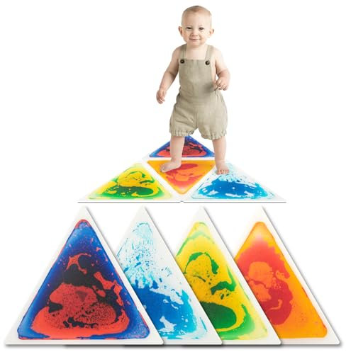Art3d Lot de 4 dalles triangulaires sensorielles avec liquide coloré, tapis de jeu et de danse, pour enfants d'âge préscolaire et adolescents, 37,5 x 37,5 cm