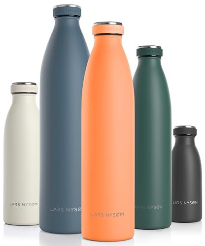 LARS NYSØM Edelstahl Trinkflasche 350ml, 500ml, 750ml, 1L, 1 5 liter | Thermosflasche Kohlensäure geeignet | Auslaufsichere Wasserflasche für Sport, Outdoor, Schule (Pumpkin Orange, 1000ml)