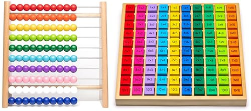 Natureich 1x1 Multiplikationsbrett mit Abakus Rechenrahmen aus Holz Perlen für Grundschüler Einmaleins Holzrechenbrett Mehrfarbig