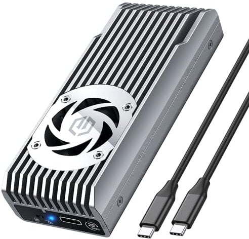 GRAUGEAR 20Gbps NVMe SSD Gehäuse USB3.2 Gen2x2 für NVMe PCIe 4X M2, SSD von M-Key in 2280/2242/2230/2260, aktive Lüfter-Kühlung, schreibgeschützt