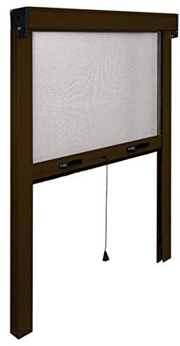 eacommerce - Zanzariera Verticale a Rullo in Fibra di Vetro e Telaio Alluminio | Avvolgimento Automatico con Rallentatore | Facile Installazione, Marrone RAL 8017, 140x170H cm