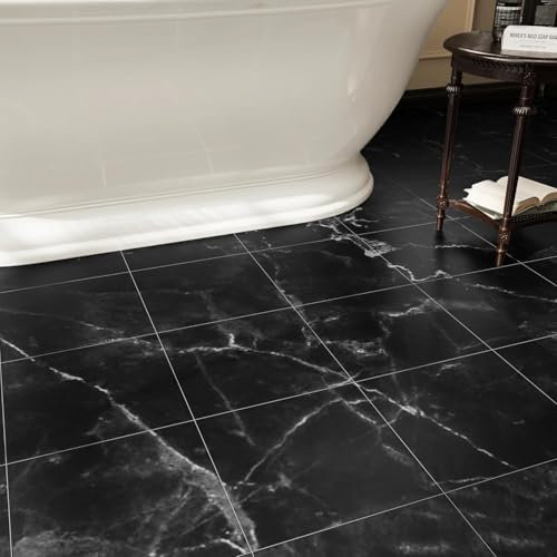 40-Pack Peel and Stick Floor Tiles Vinyl Floor 12 x 12 inch Self Adhesive Waterproof Flooring Planks DIY for Bathroom, Kitchen, Living Room, RV, Cover 40 Sq. Ft, Black Vein Marble
