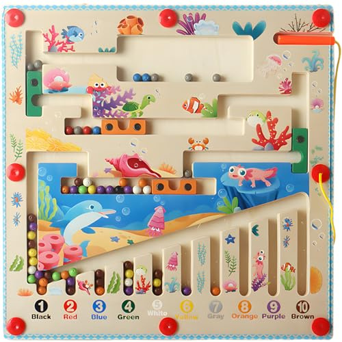 Magnetisches Farb und Zahlenlabyrinth,Montessori Spielzeug für 3 4 5 6 Jahre,Holzspielzeug Sortierspiel, Puzzle Board Spiele, Farben & Zahlen Lernspielzeug, für Kinder Kleinkinder Mädchen Junge