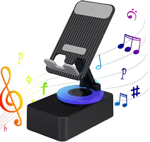 Bluetooth Audio Power Bank Bracket, Foldable Cellphone Stand with Bluetooth Speaker and Power Bank, 360° Free Rotation Bluetooth Speaker with Stand (Black,ONE SIZE)
