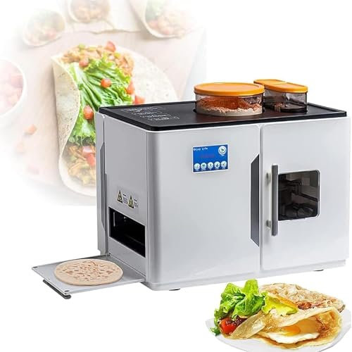 Máquina eléctrica para hacer panes planos, tortitas y tortillas, máquina automática para hacer roti con bandeja de descarga, cocción ajustable y espesor de 1-1,5 mm, salida de 20 piezas por tiempo