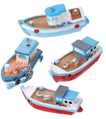 MOLUCKFU 4 Stück Mittelmeer-Spielzeug Miniatur-Boot Fischerboot-Modelle aus Kunstharz Landschaftsdekor zufälliger Stil Heimdekoration Warmer visueller Genuss