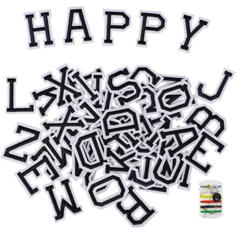 52 Felt Iron On Letters for Clothes, Sew-On Patches A-Z, Embroidered Iron-On Patches for Clothing, Jackets, Hats, Backpacks, and DIY Craft Projects (Black, One Size)