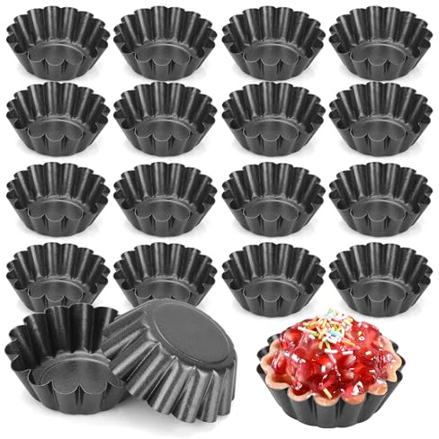 AZKEEGREY 20 Pack Mini Tart Tins 6.5 cm Mini Quiche Tin Egg Tart Mold,Black | Carbon Steel Individual Tartlet tins, Non Stick Round Muffin Mould for Baking