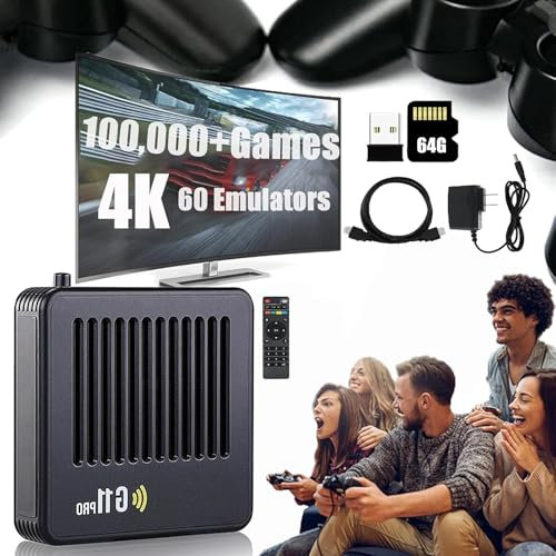 Qosneoun Retrowave G11 Pro, Retrowave G11 Pro Game Box 4k + 256GB, 100,000 Retro Games, 2024 New Wireless Retro Console with 2 Wireless Dual Controllers, Plug & Play Video Games (64GB)