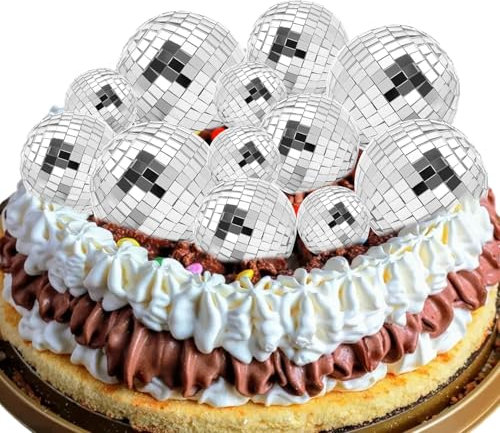 Disco Ball Cake Decorations – 12-Pack Reflective Mini Disco Balls for Cake, Cupcake, and Party Decorations