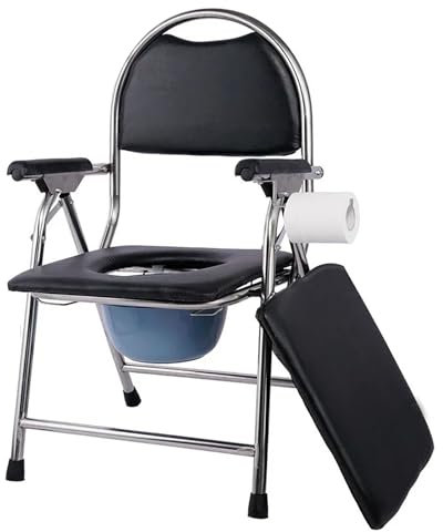 Toilettenstuhl,Höhenverstellbar,Faltbar,Doppelkissen.,Maximale Belastbarkeit 150kg,Geeignet Für Ältere Menschen,Behinderte,Schwangere Usw. (Schwarz)